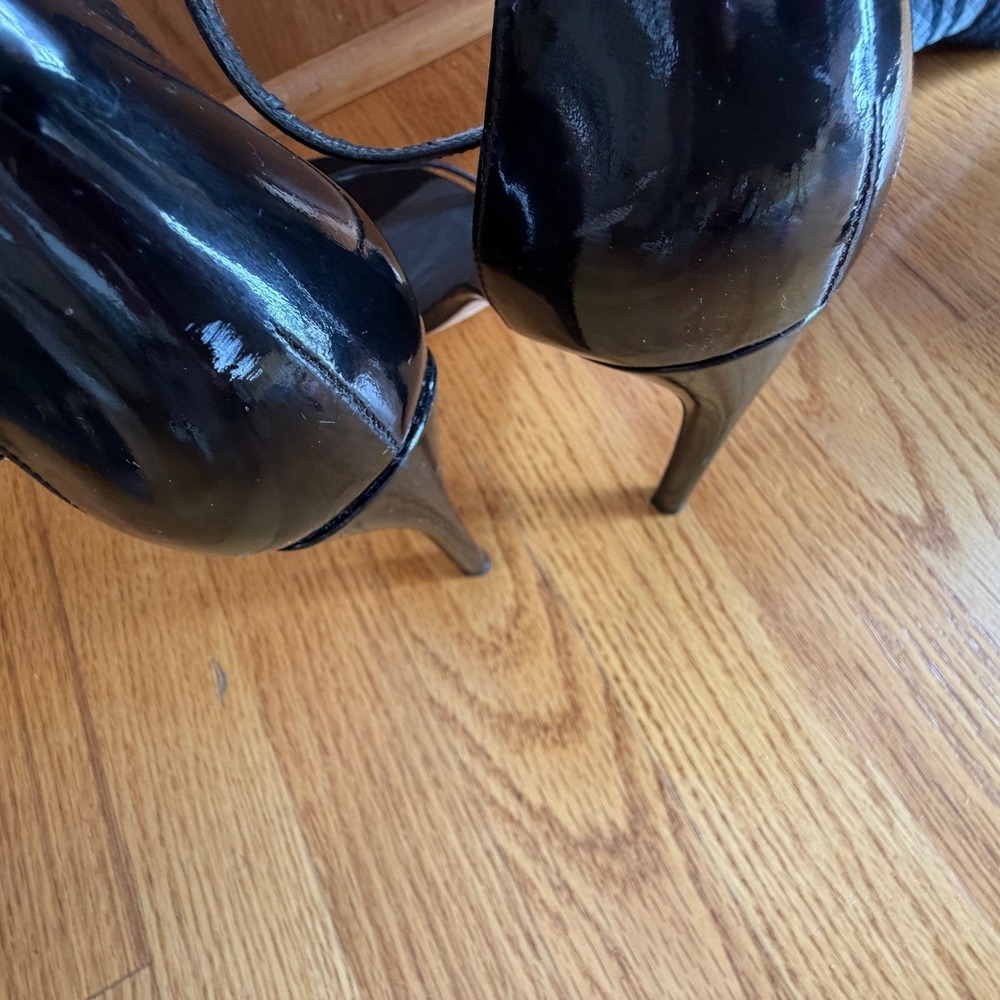Stuart Weitzman Black Patent Nudist Sandals 11.5M Ankle Strap Stiletto Formal - Picture 16 of 16